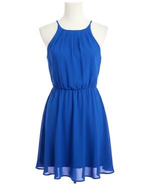 Francesca’s Blue Rain Cobalt  Blue Sapphire Halter Sleeveless Dress Skater Dress